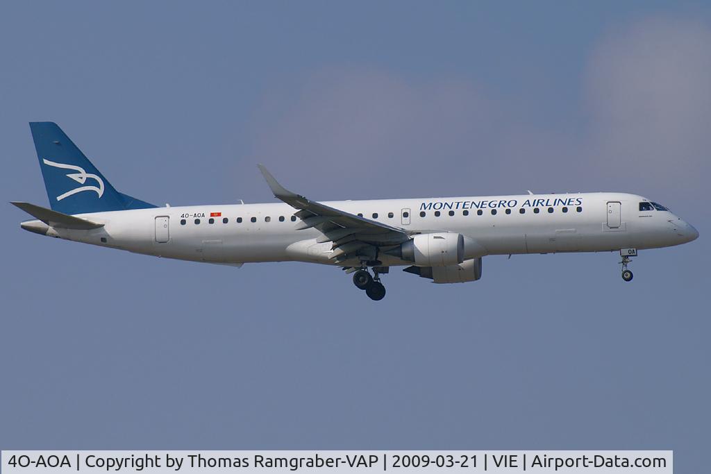 4O-AOA, 2008 Embraer 195LR (ERJ-190-200LR) C/N 19000180, Montenegro Airlines Embraer 190