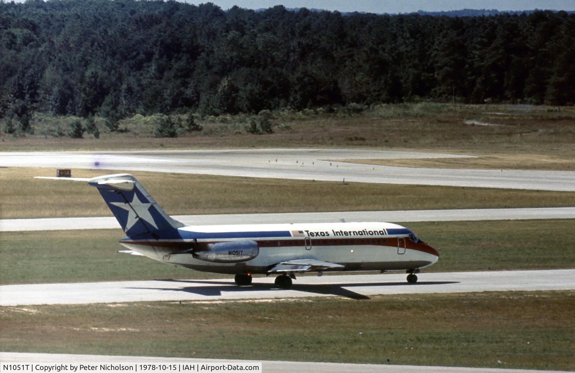 N1051T, 1966 Douglas DC-9-14 C/N 45714, Texas International Airlines departing Houston Intnl in 1978.