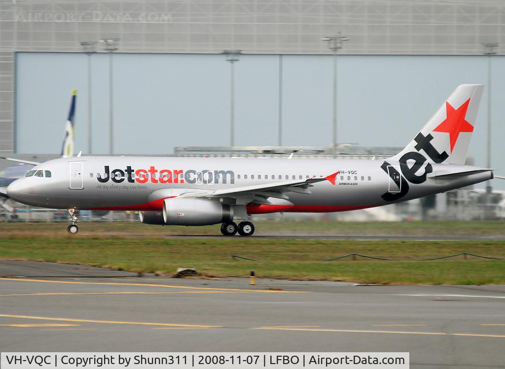 VH-VQC, 2008 Airbus A320-232 C/N 3668, On take off rwy 14R for delivery flight