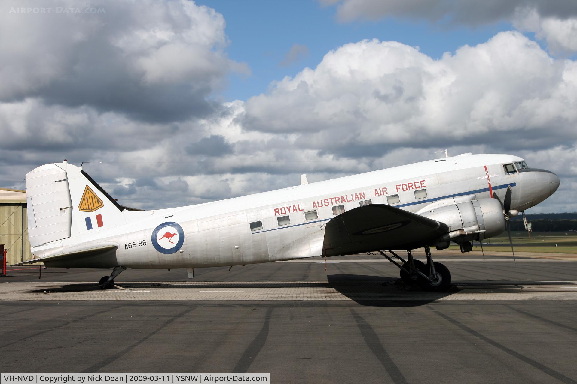 VH-NVD, 1944 Douglas C-47B-30-DK Skytrain C/N 16131/32879, YSNW (Civil reg of this aircraft is VH-NVD)