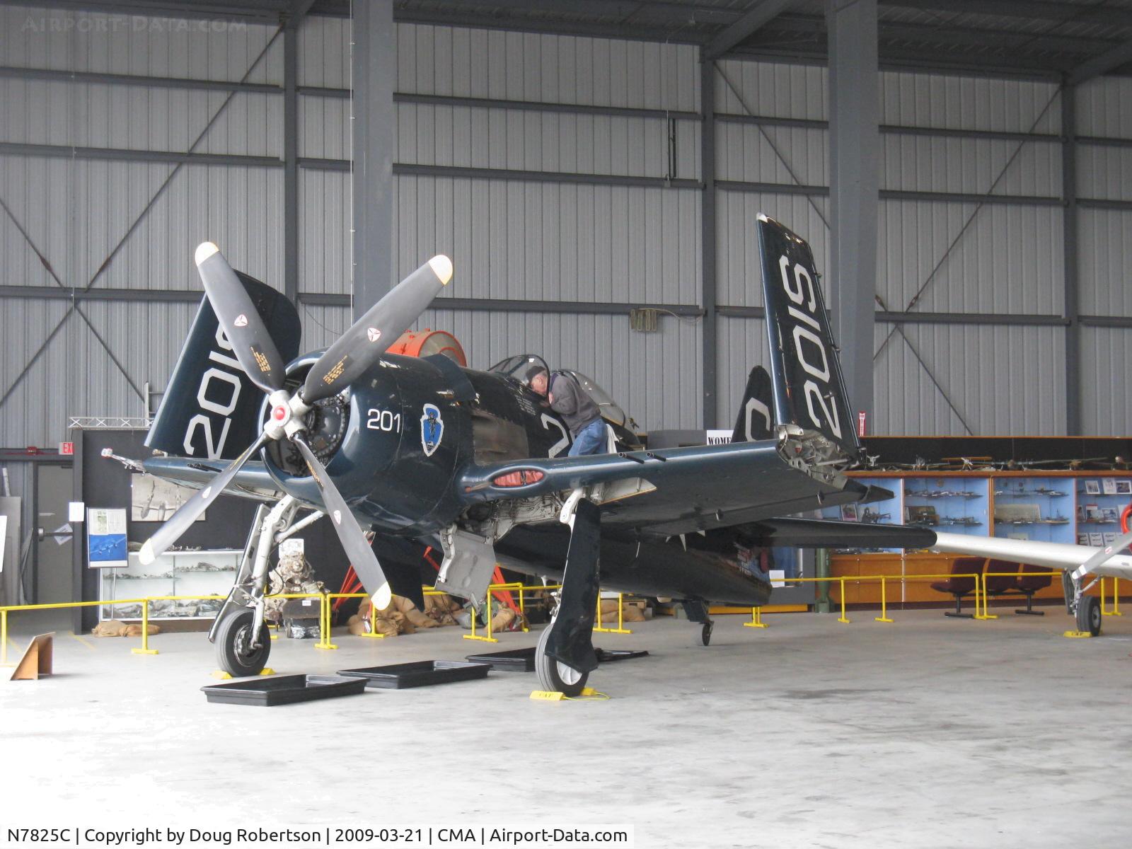 N7825C, 1948 Grumman F8F-2 (G58) Bearcat C/N D.1227, 1949 Grumman F8F-2 BEARCAT, P&W R-2800-34W Double Wasp 2,100 Hp, wings folded. The CAF states this -2 model was built in March 1949, the 34th from the last Bearcat produced and the youngest one remaining. I have edited to correct the year.