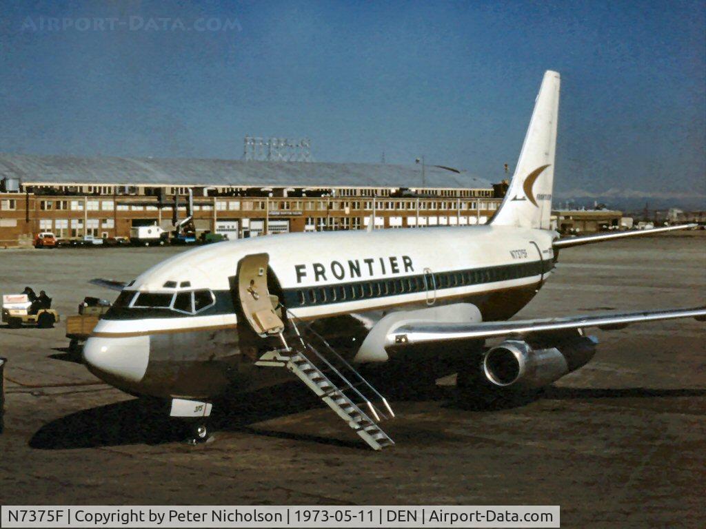 N7375F, 1969 Boeing 737-291 C/N 20363, In service with Frontier Airlines as seen in the Summer of 1973 at Denver.