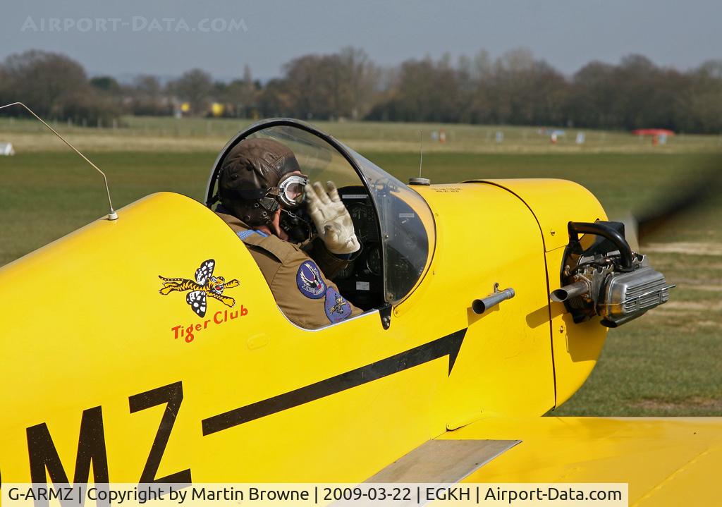 G-ARMZ, 1961 Rollason Druine D.31 Turbulent C/N PFA 565, Close up of the pilot.