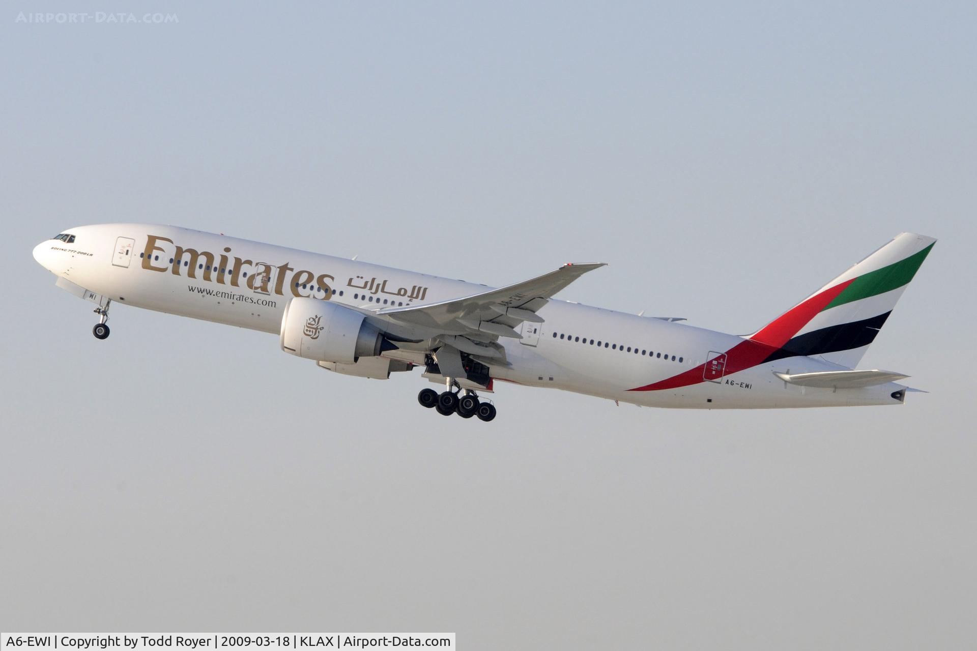 A6-EWI, 2008 Boeing 777-21H/LR C/N 35589, Departing LAX on 25R