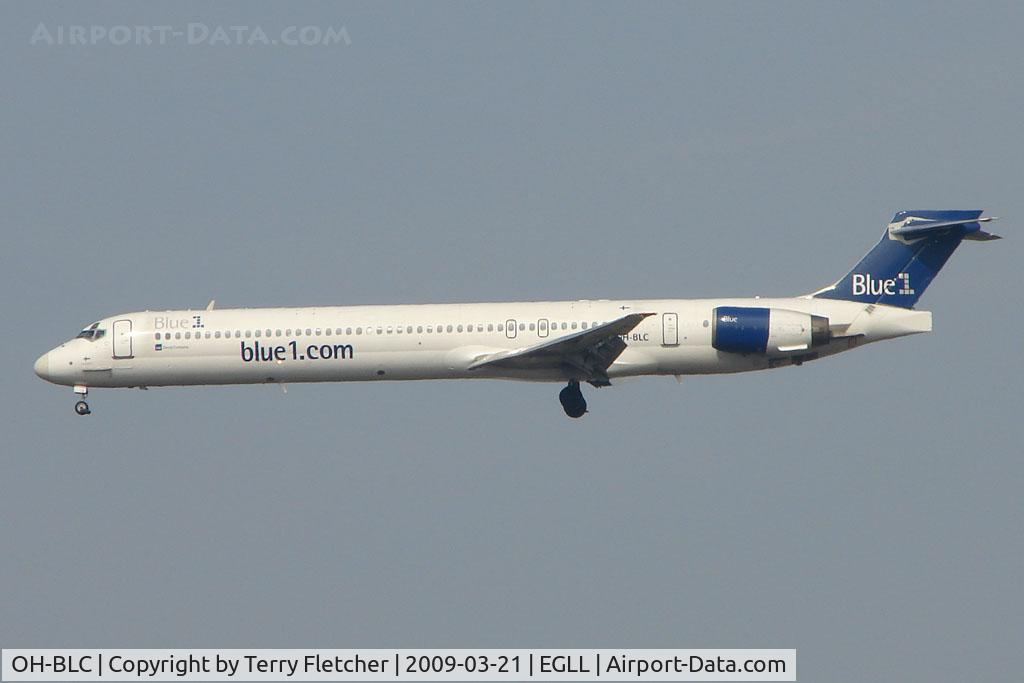 OH-BLC, 1996 McDonnell Douglas MD-90-30 C/N 53459, Blue 1's MD 90 on approach to Heathrow