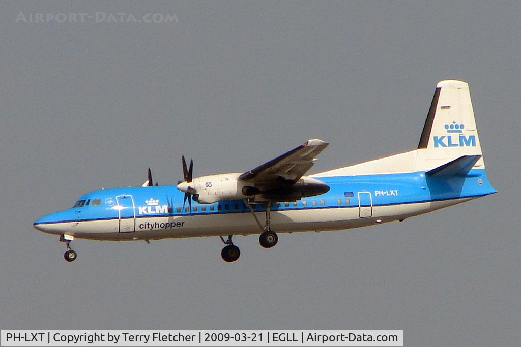 PH-LXT, 1993 Fokker 50 C/N 20279, KLM Cityhopper Fokker 50 at Heathrow - the only scheduled , non jet aircraft into Heathrow these days