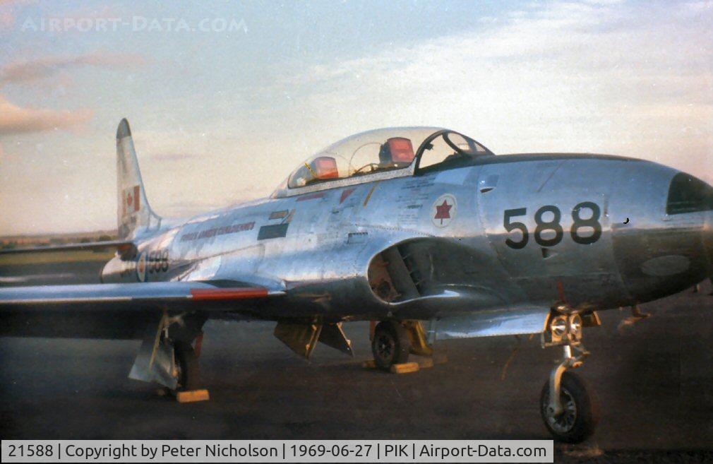 21588, Canadair CT-133 Silver Star C/N T33-588, T-33AN undergoing maintenance with Scottish Aviation was in the static park of the 1969 Prestwick Airshow.