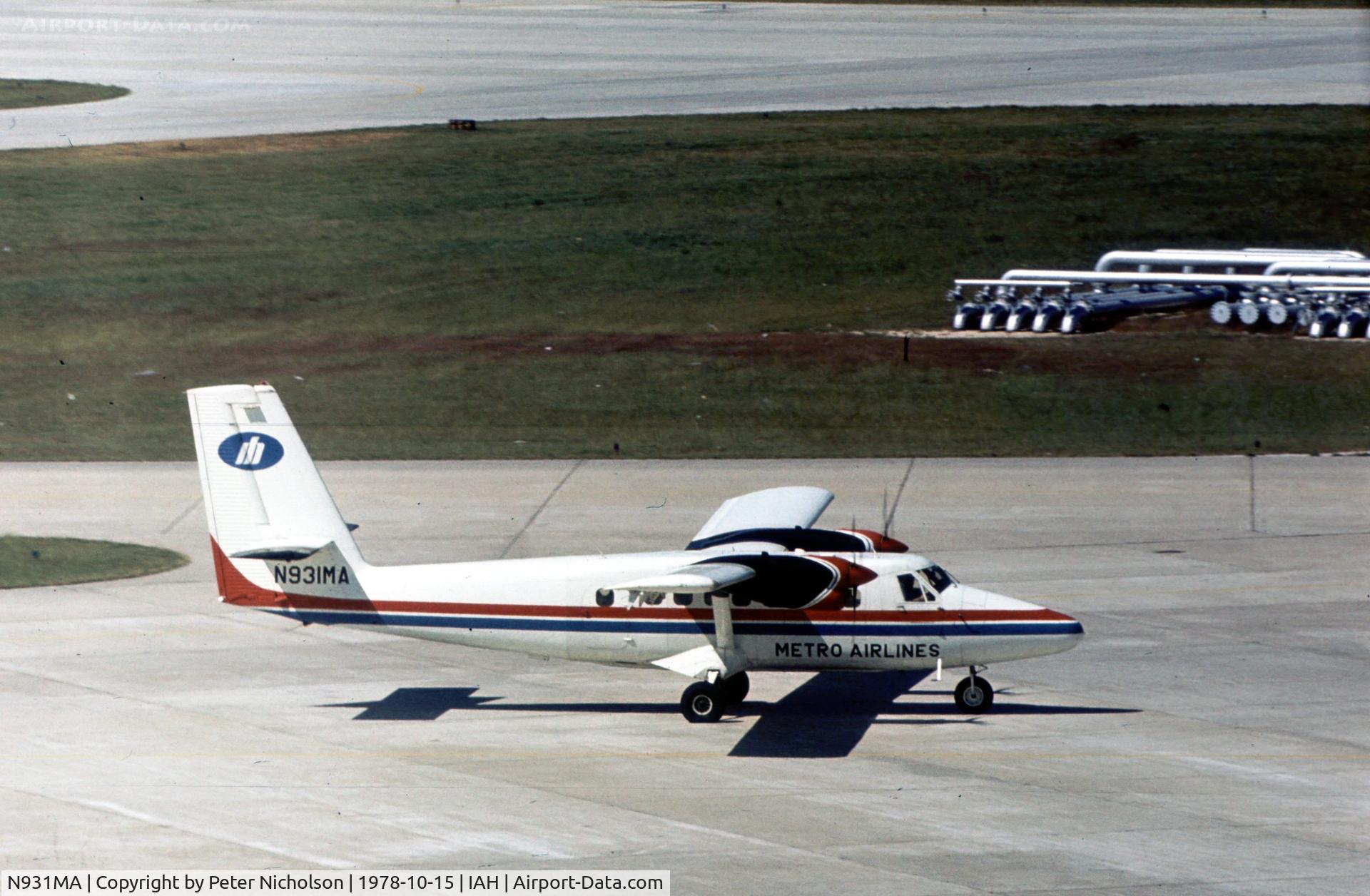 N931MA, 1968 De Havilland Canada DHC-6-200 Twin Otter C/N 169, Twin Otter 200 of Metro Airlines operated into Houston International in 1978.