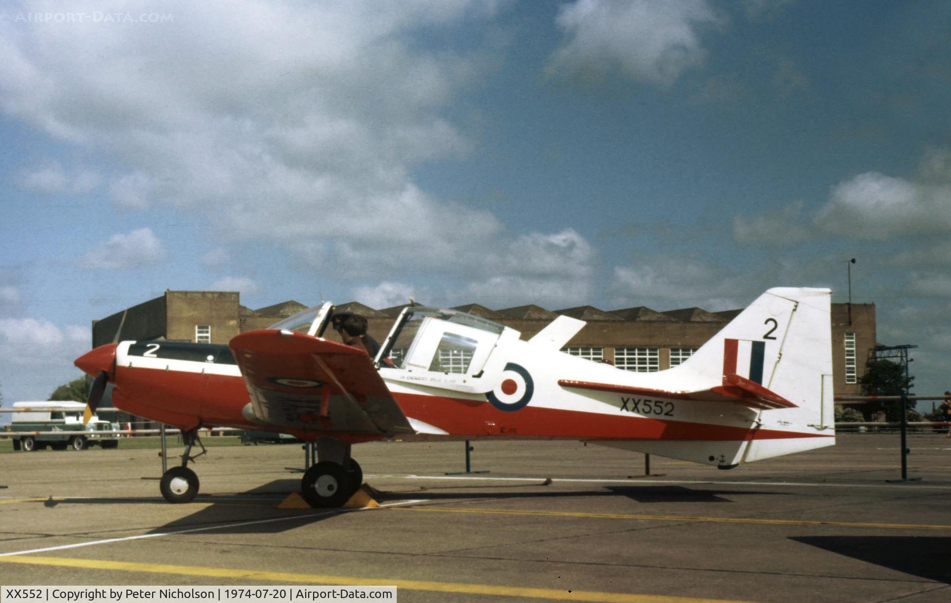 XX552, 1973 Scottish Aviation Bulldog T.1 C/N BH120/245, Bulldog T.1 in the static park of the 1974 RAF Leconfield Airshow.