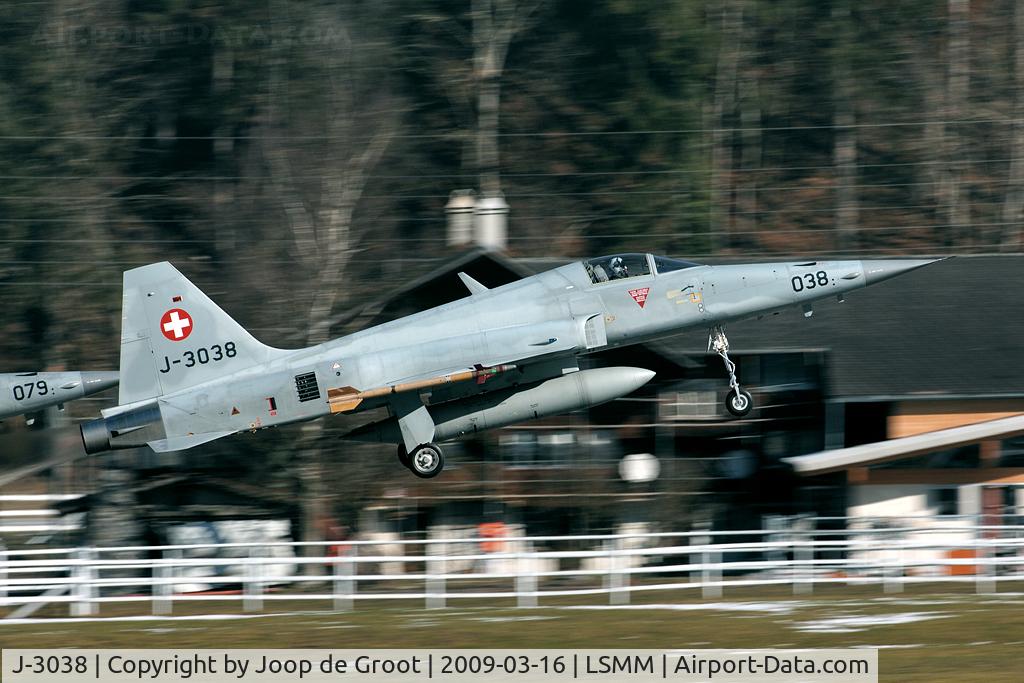 J-3038, 1979 Northrop F-5E Tiger II C/N L.1038, Freshly painted fin and gun compartment: the Austrian leased Tigers are back in Swiss service.
