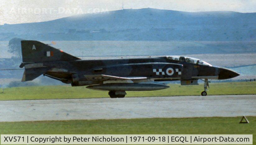 XV571, 1968 McDonnell Douglas Phantom FG1 C/N 9325/3020, Phantom FG.1 of 43 Squadron performing at its home base during the 1971 Leuchars Airshow.