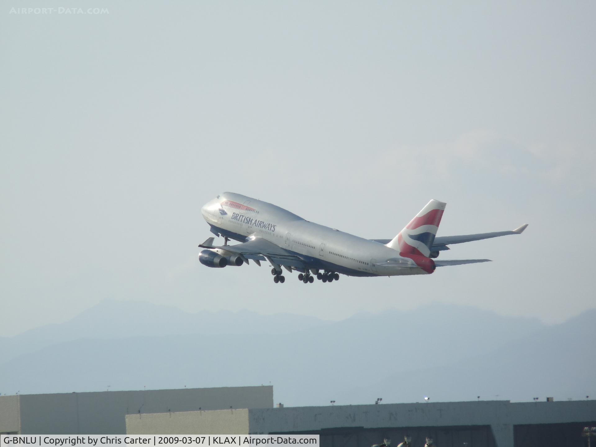G-BNLU, 1992 Boeing 747-436 C/N 25406, Heavy Speedbird departing LAX in the last afternoon rays.