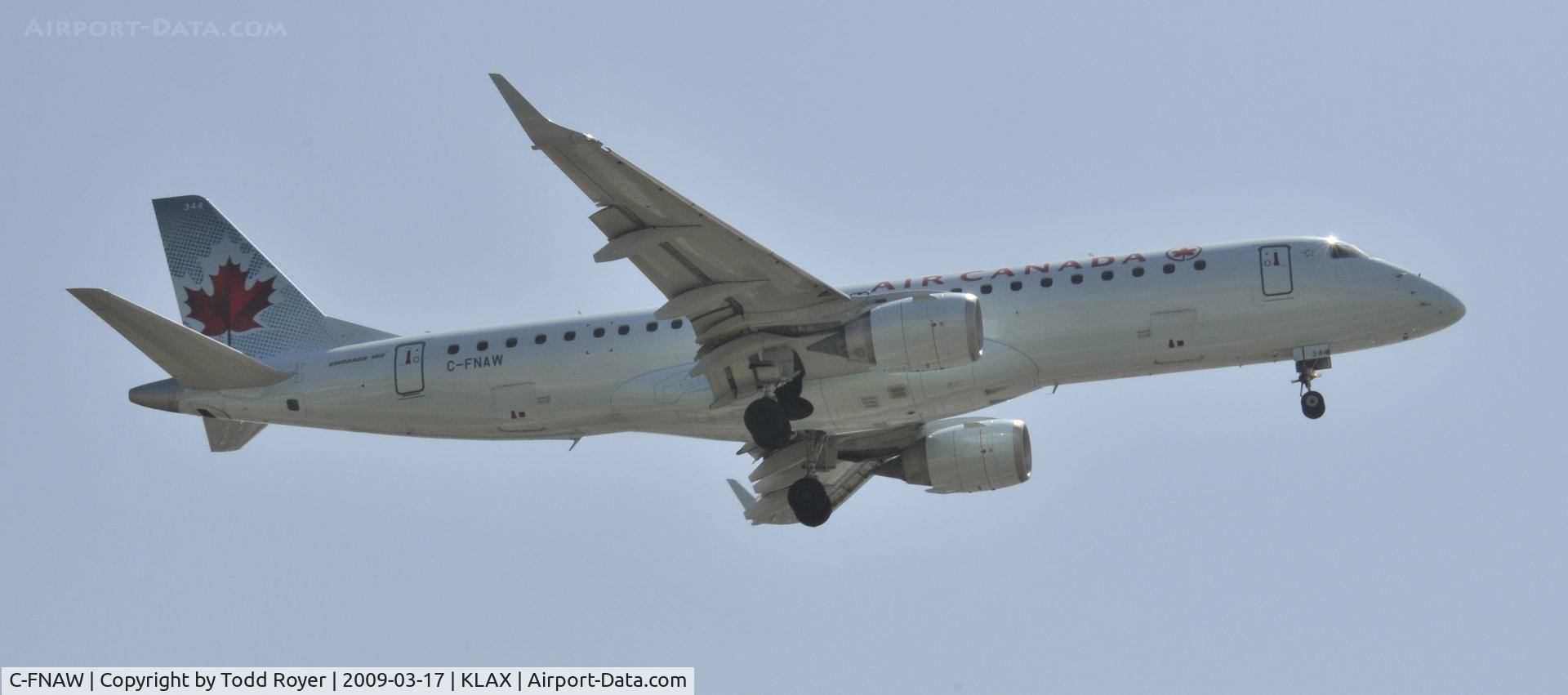 C-FNAW, 2008 Embraer 190AR (ERJ-190-100IGW) C/N 19000149, Landing 24R at LAX