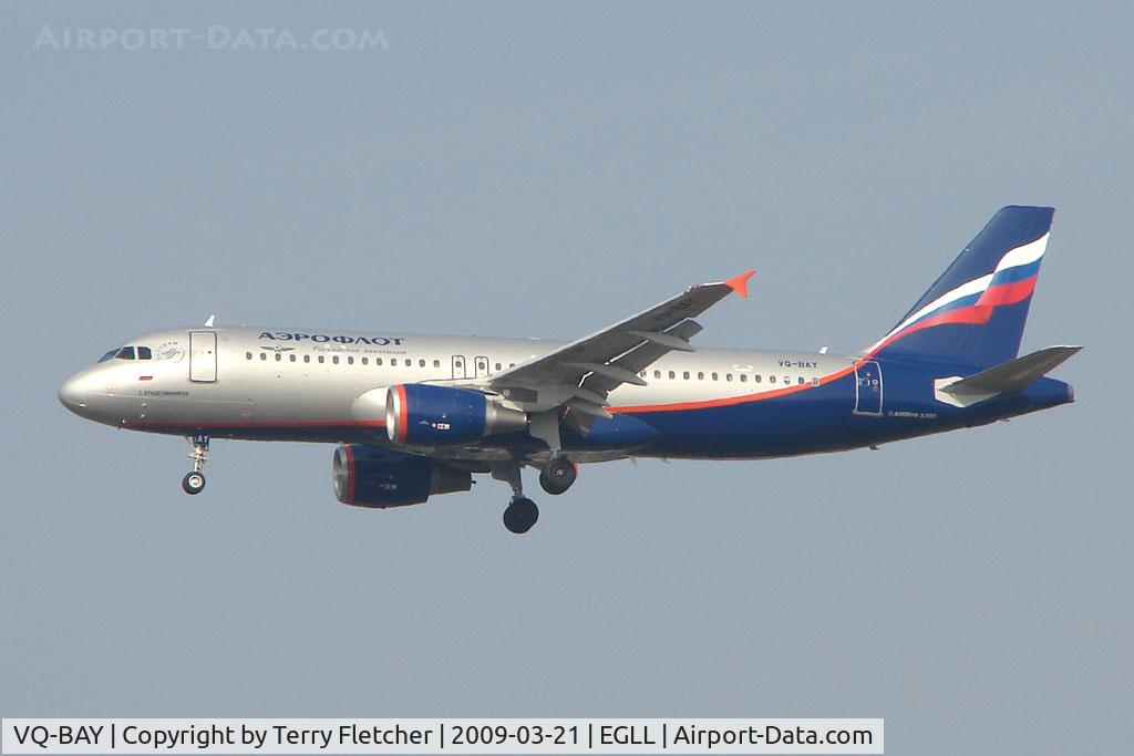 VQ-BAY, 2009 Airbus A320-214 C/N 3786, Aeroflot Airbus on approach to Heathrow