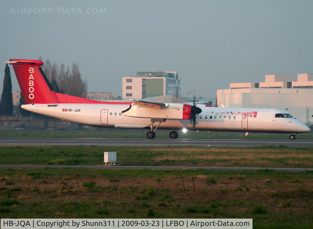 HB-JQA, 2000 De Havilland Canada DHC-8-402Q Dash 8 C/N 4017, Ready for departure rwy 32R
