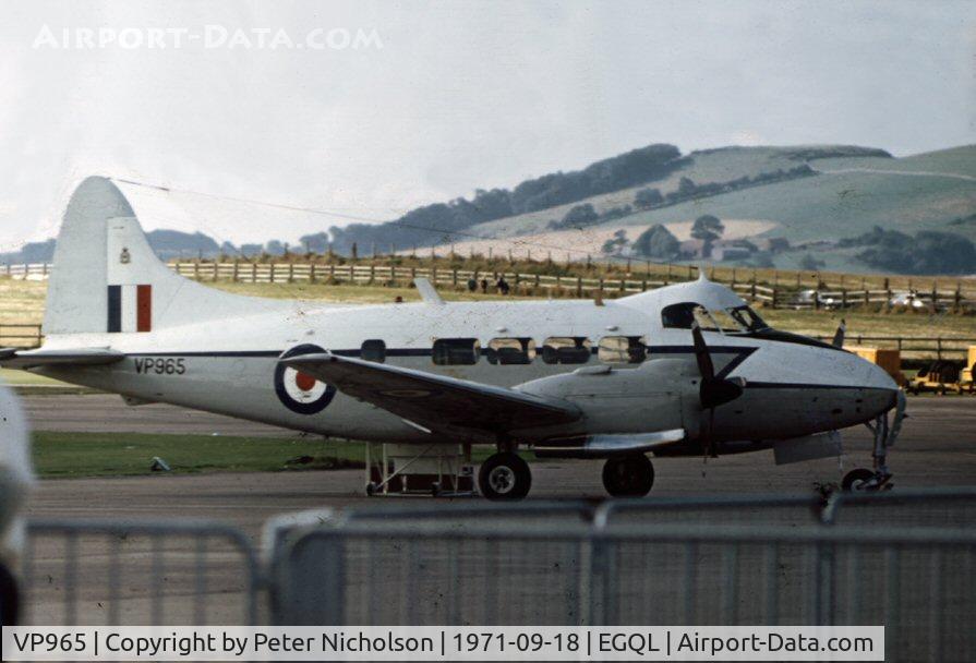 VP965, De Havilland DH-104 Devon C.2 C/N 04258, Devon C.2 VP 965 of 207 Squadron attended the 1971 Leuchars Airshow.
