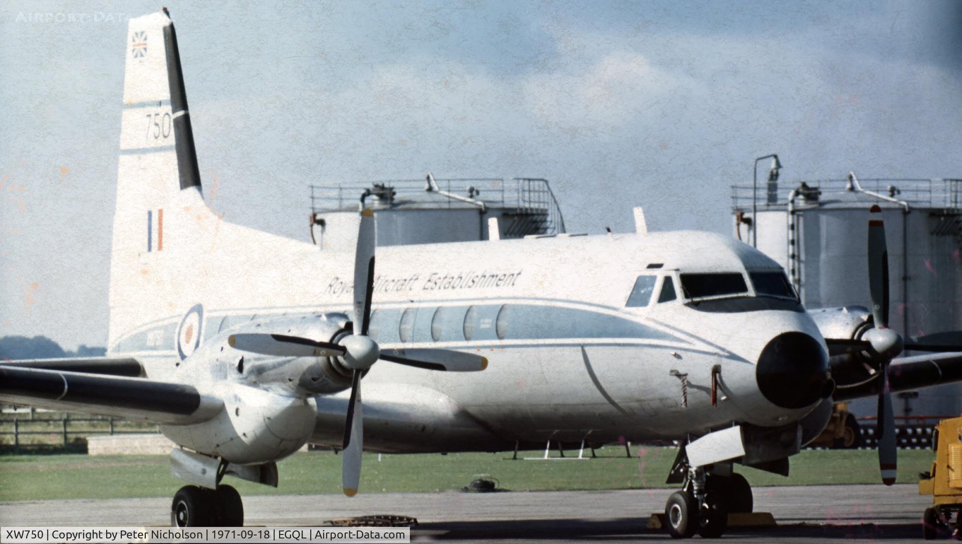 XW750, 1963 Avro 748 Series 1 C/N 1559, HS.748 Series 107 of the Royal Aircraft Establishment at Farnborough attended the 1971 Leuchars Airshow.