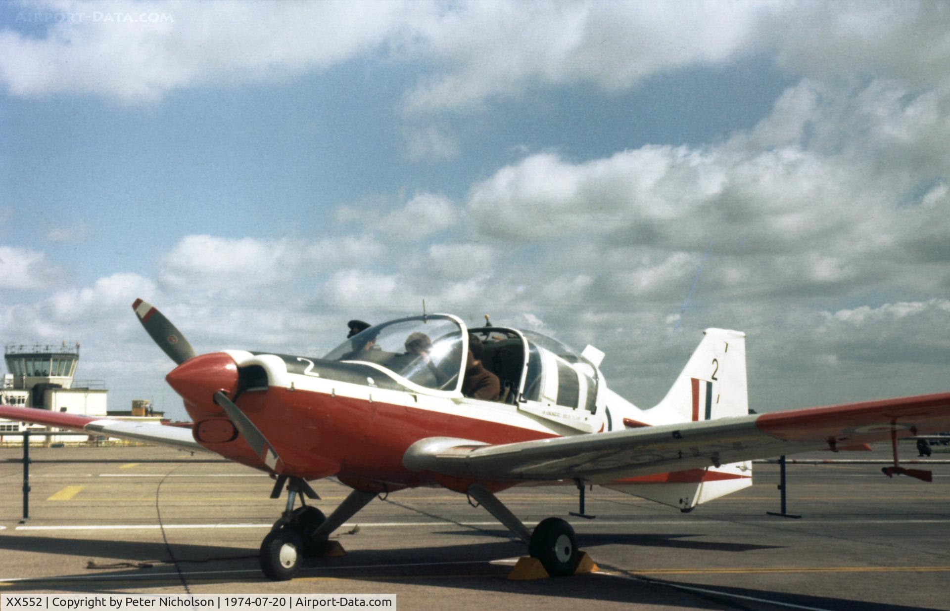 XX552, 1973 Scottish Aviation Bulldog T.1 C/N BH120/245, Another view of the Bulldog T.1 in the static park at the 1974 Leconfield Airshow.