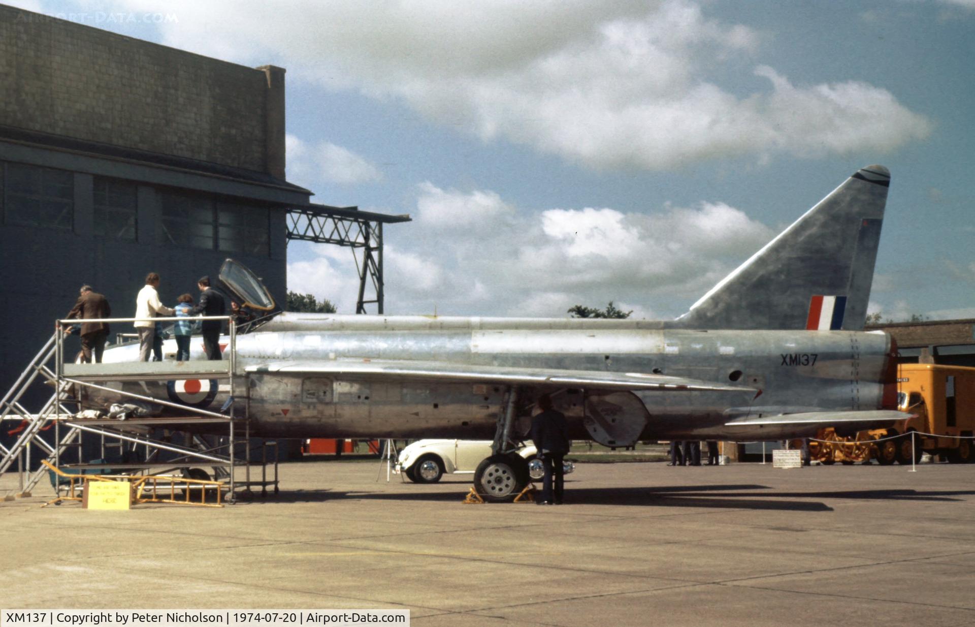 XM137, 1959 English Electric Lightning F.1 C/N 95033, This Lightning F.1 was used as a photographic seat for members of the public at the 1974 Leconfield Airshow.
