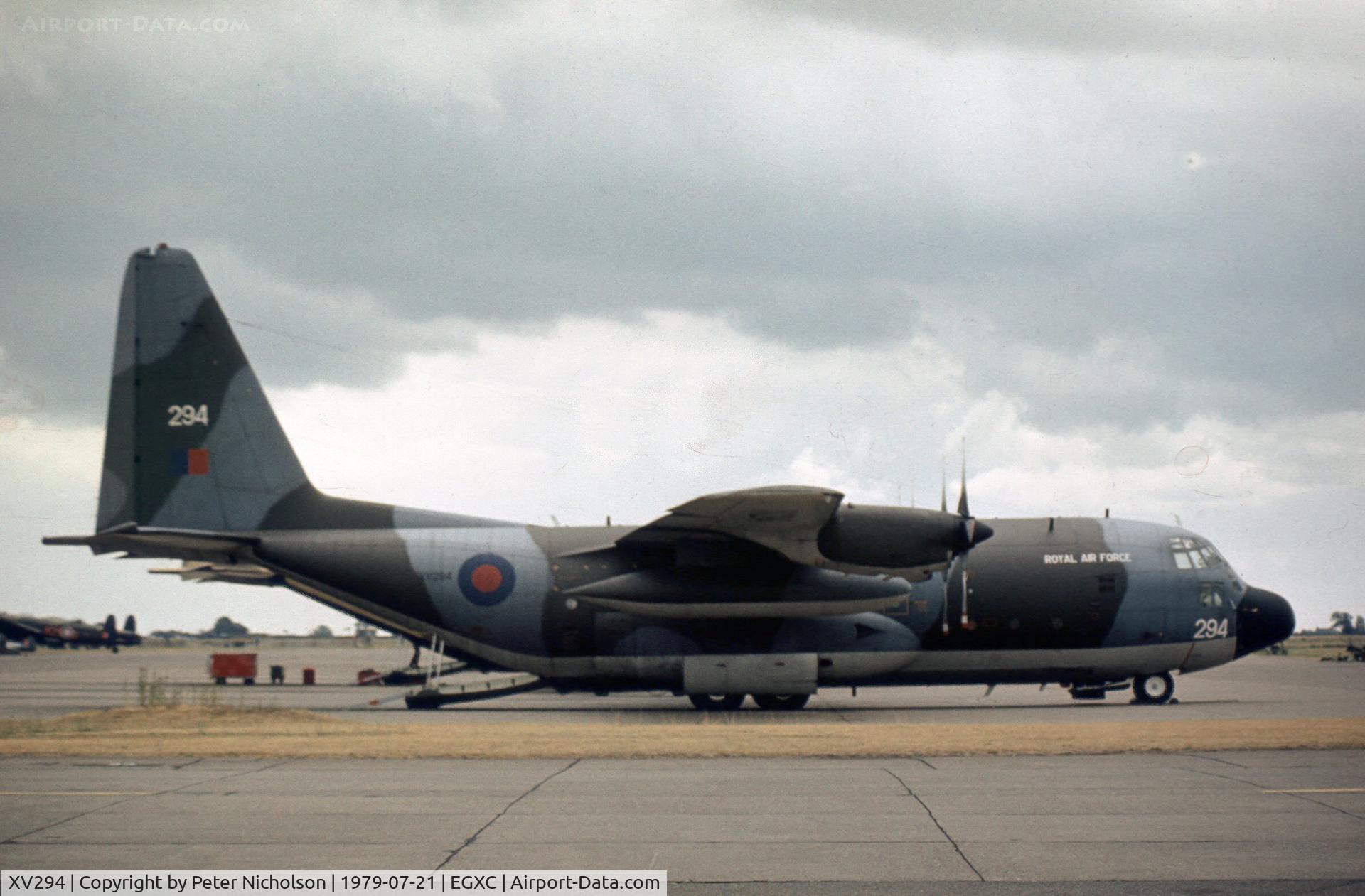 XV294, 1966 Lockheed C-130K Hercules C.1 C/N 382-4259, Still a Hercules C.1 when seen at the 1979 Coningsby Open Day when it was the support aircraft for the RAF Falcons parachute display team.