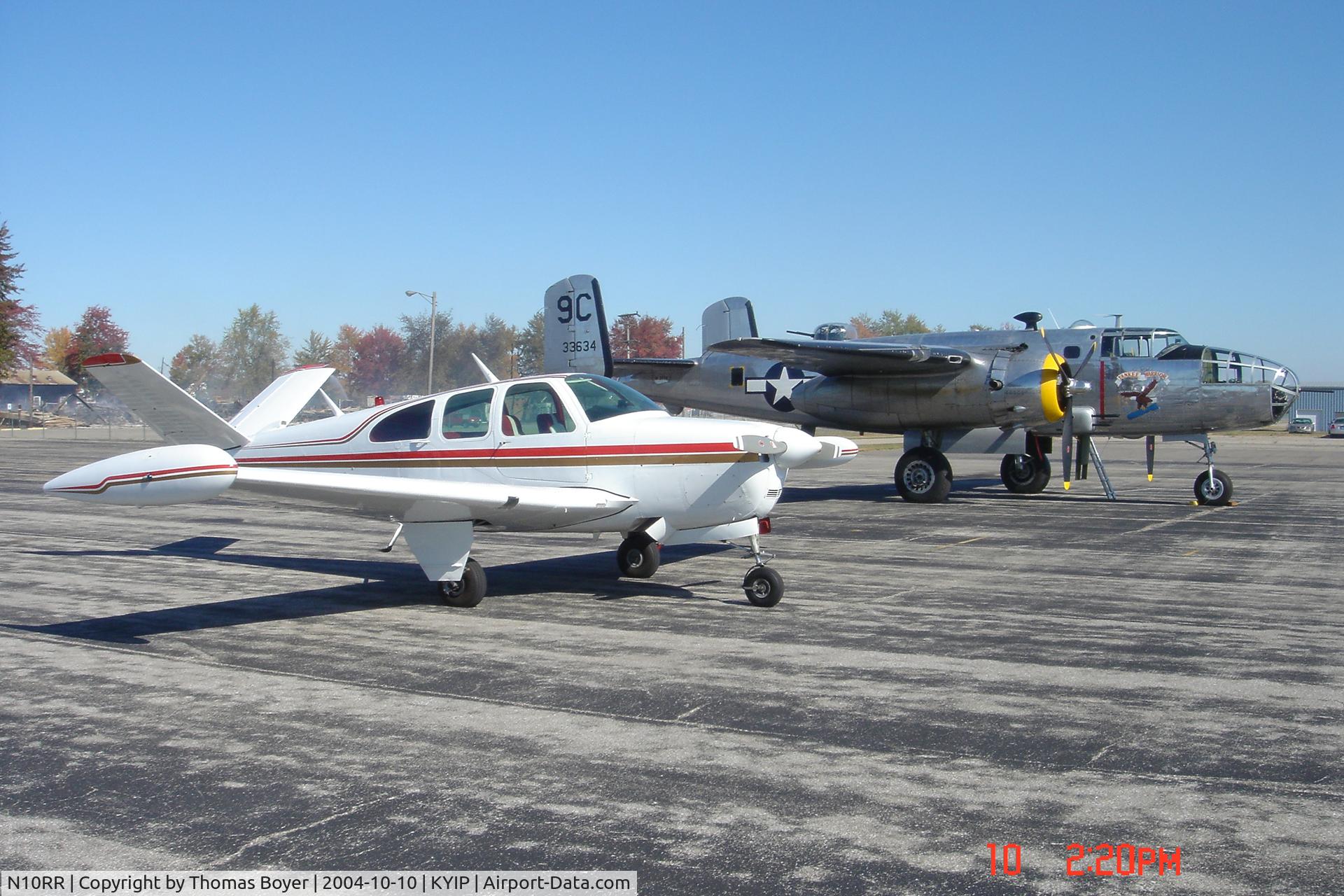 N10RR, 1954 Beech E35 C/N D-3706, N10RR Parked Next To Yankee Air Force B25
