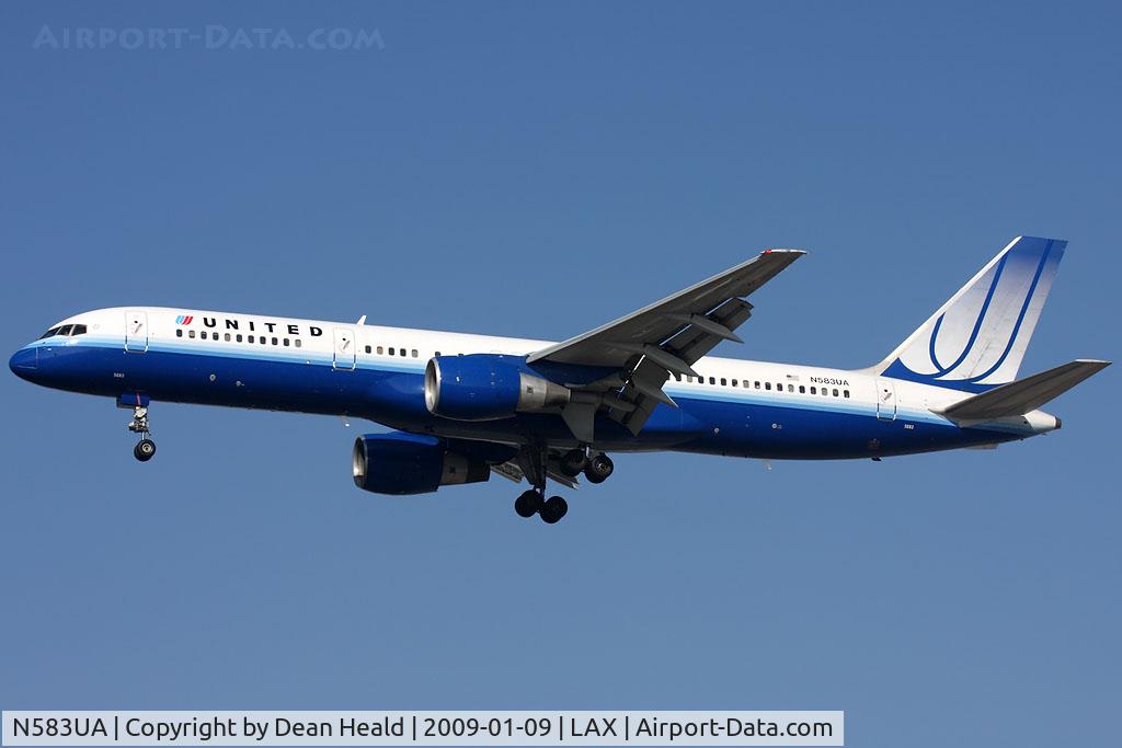 N583UA, 1993 Boeing 757-222 C/N 26705, United Airlines N583UA (FLT UAL109) from Chicago O'Hare Int'l (KORD) on short-final to RWY 25L.