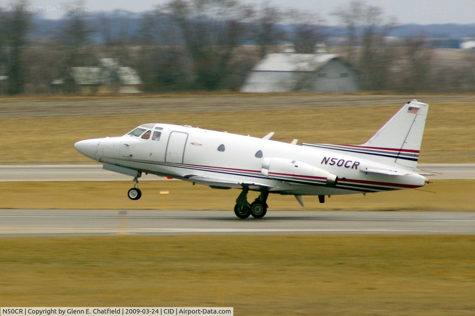 N50CR, 1964 North American NA-265-50 Saberliner C/N 287-1, Departing Runway 13, light rain