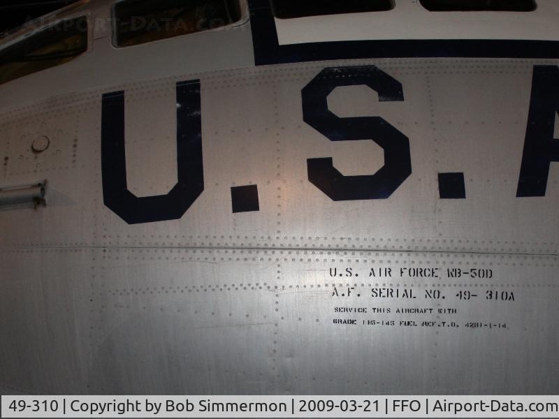 49-310, 1949 Boeing B-50D-115-BO Superfortress C/N 16086, 1949 Boeing WB-50D Superfortress modified for weather and observation. This is the last one to retire in 1968 and is on display at the USAF Museum in Dayton, Ohio.