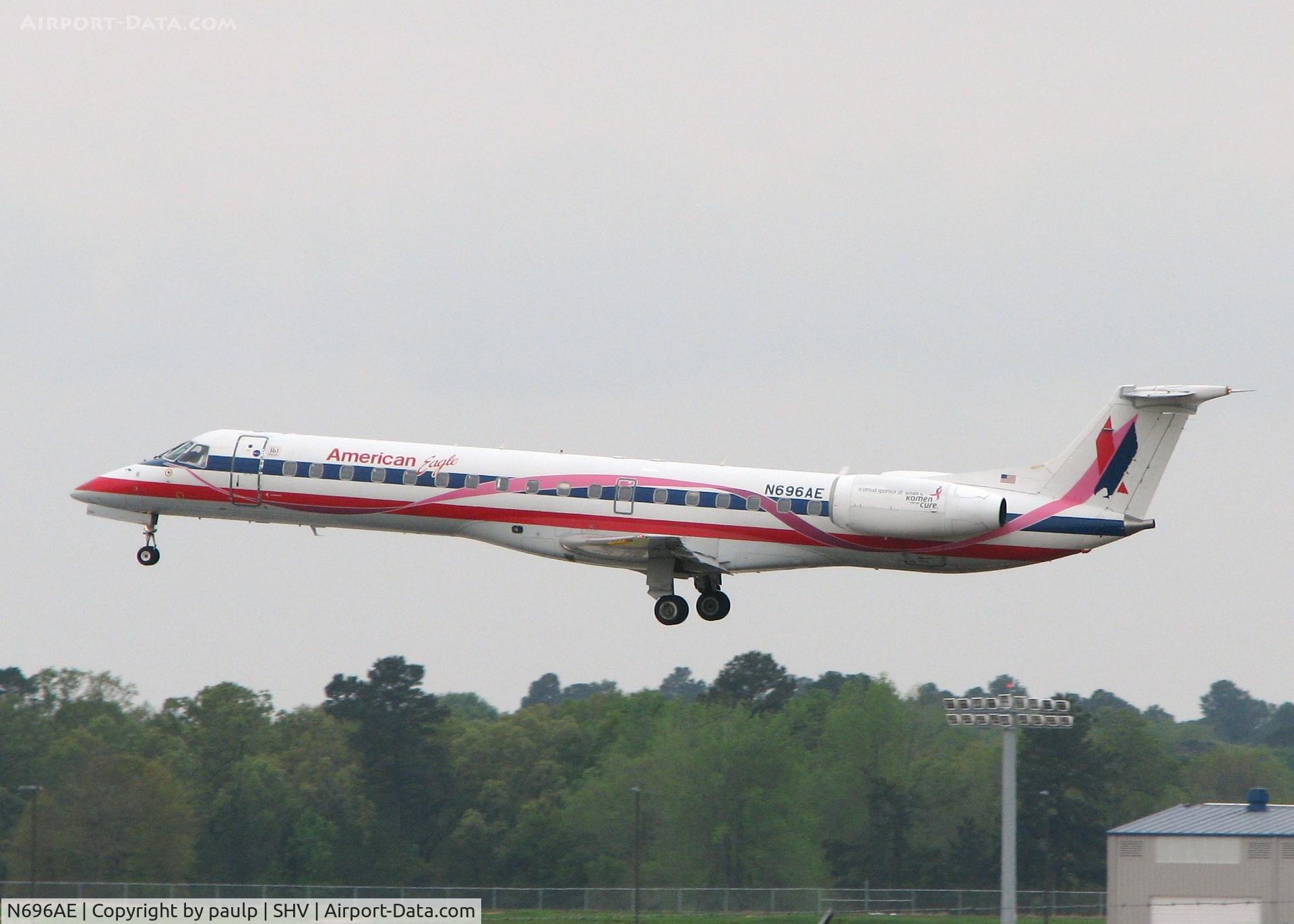 N696AE, 2004 Embraer ERJ-145LR (EMB-145LR) C/N 14500874, Landing on 14 at Shreveport Regional.