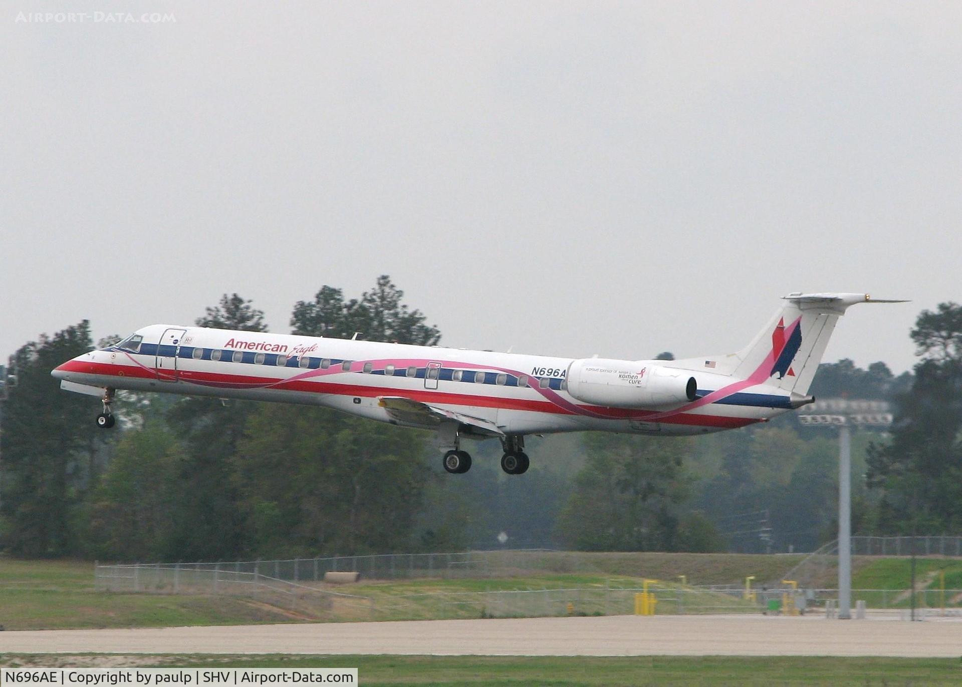 N696AE, 2004 Embraer ERJ-145LR (EMB-145LR) C/N 14500874, About to touch down on 14 at Shreveport Regional.