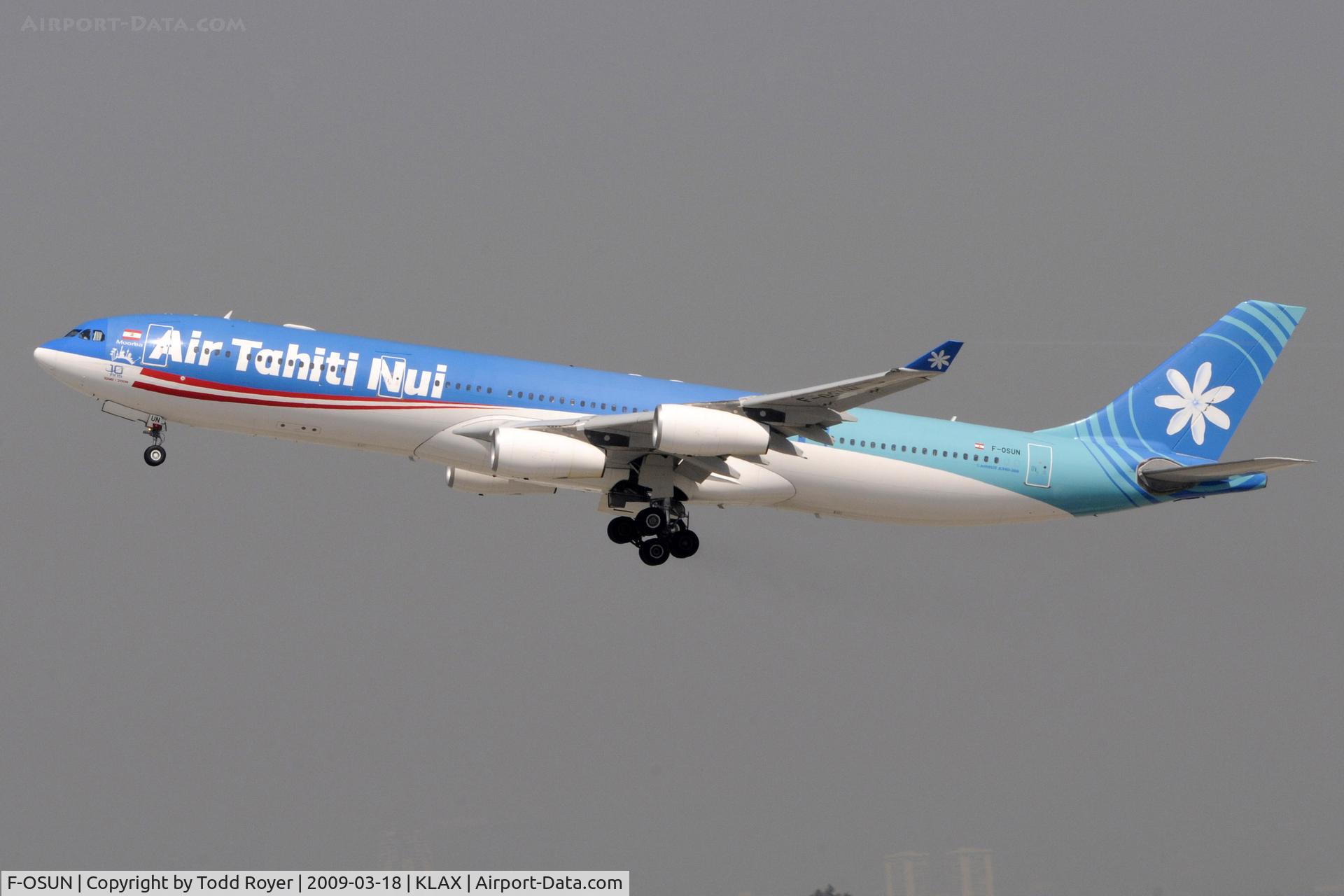 F-OSUN, 2001 Airbus A340-313 C/N 446, Departing LAX on 25R