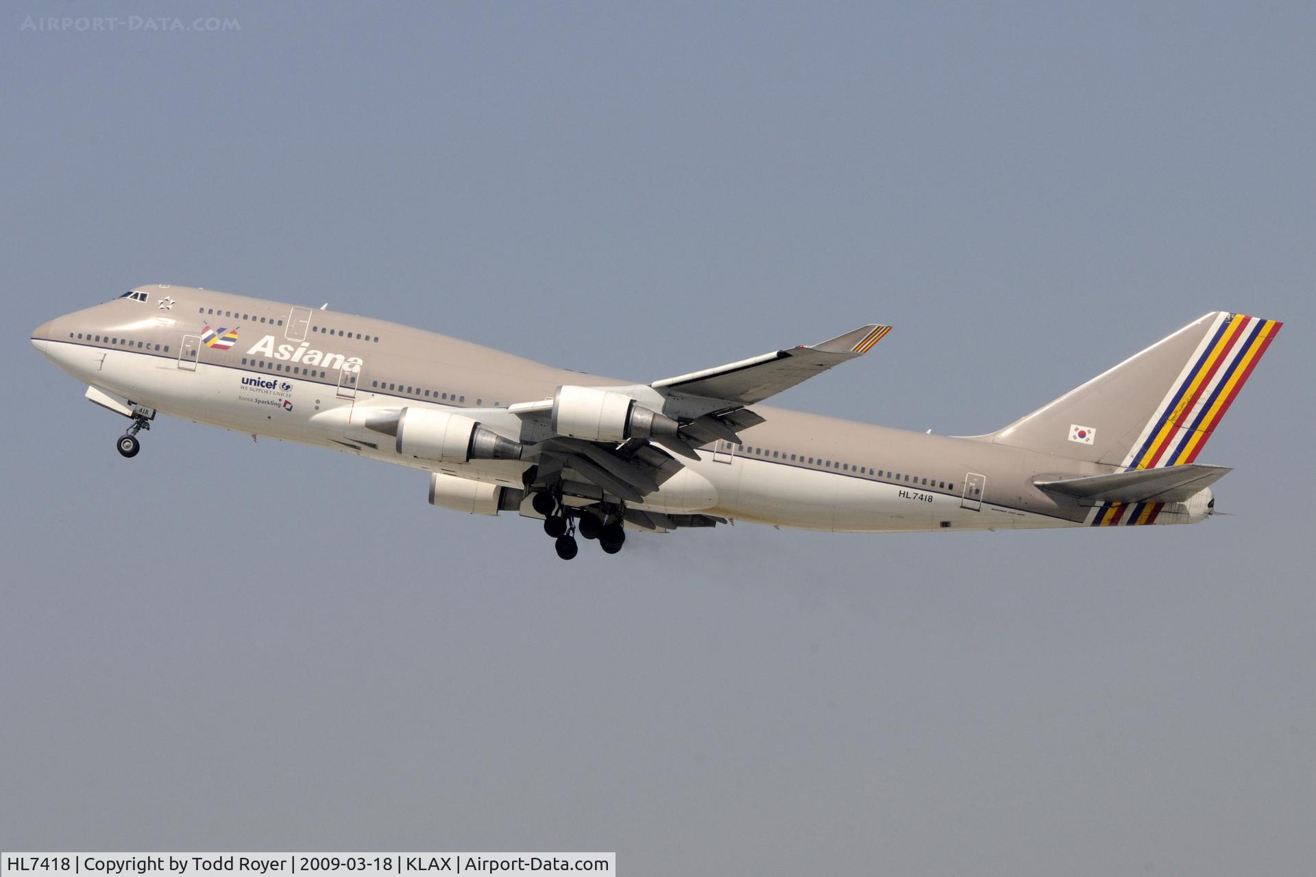HL7418, 1994 Boeing 747-48E C/N 25780, Departing LAX on 25R
