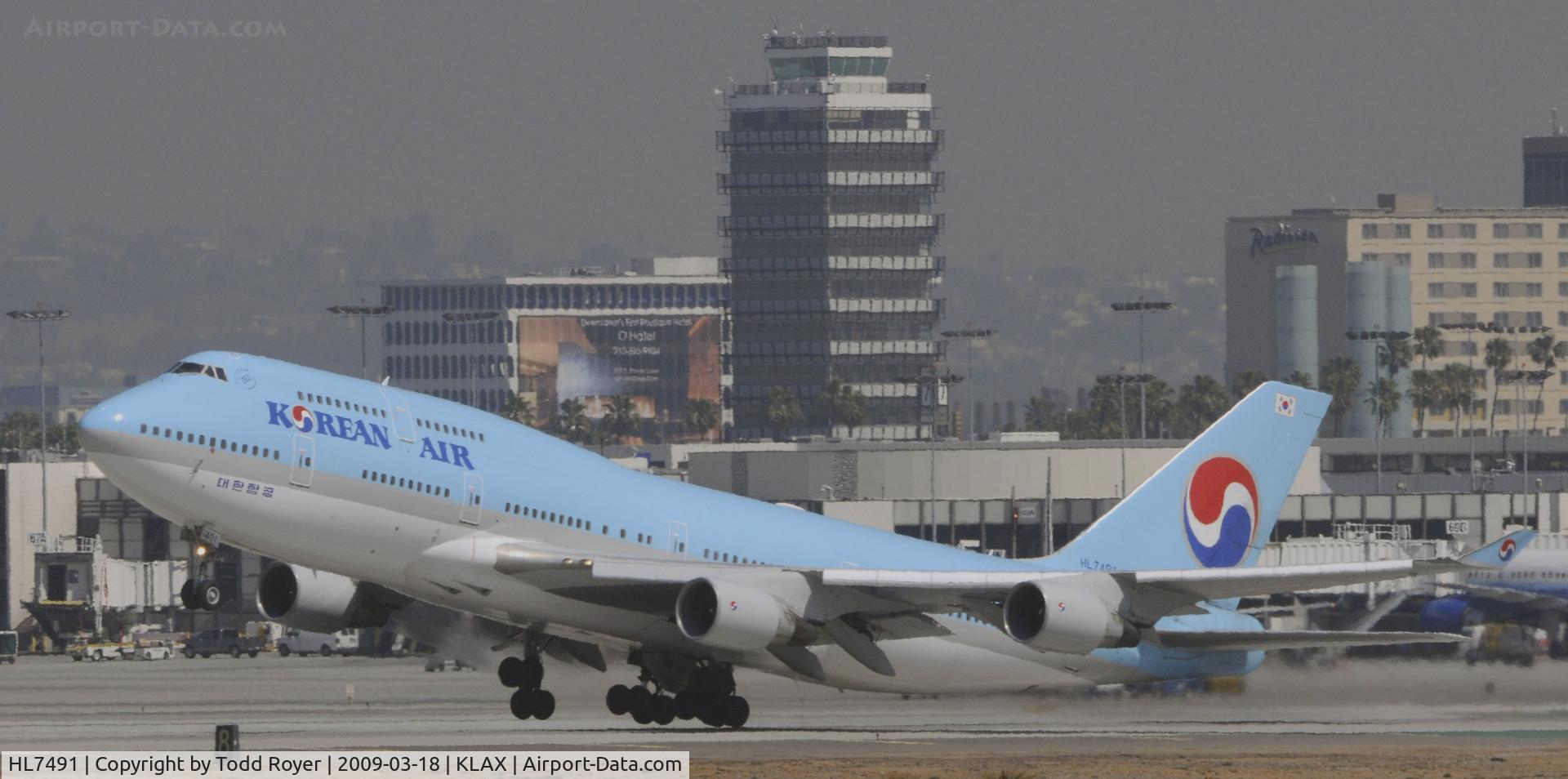 HL7491, Boeing 747-4B5 C/N 27341, Departing LAX on 25R
