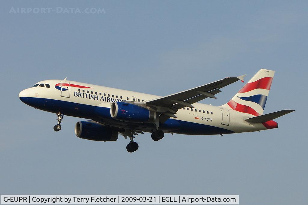 G-EUPR, 2000 Airbus A319-131 C/N 1329, Ba 319 on approach to Heathrow