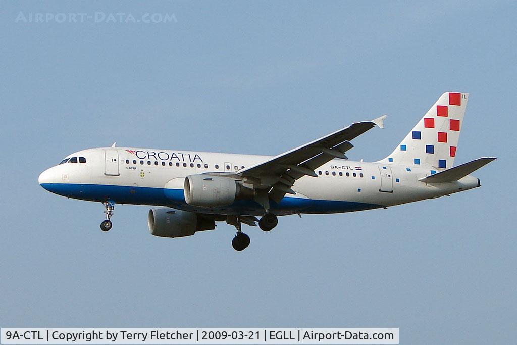 9A-CTL, 2000 Airbus A319-112 C/N 1252, Croatian A319 at Heathrow