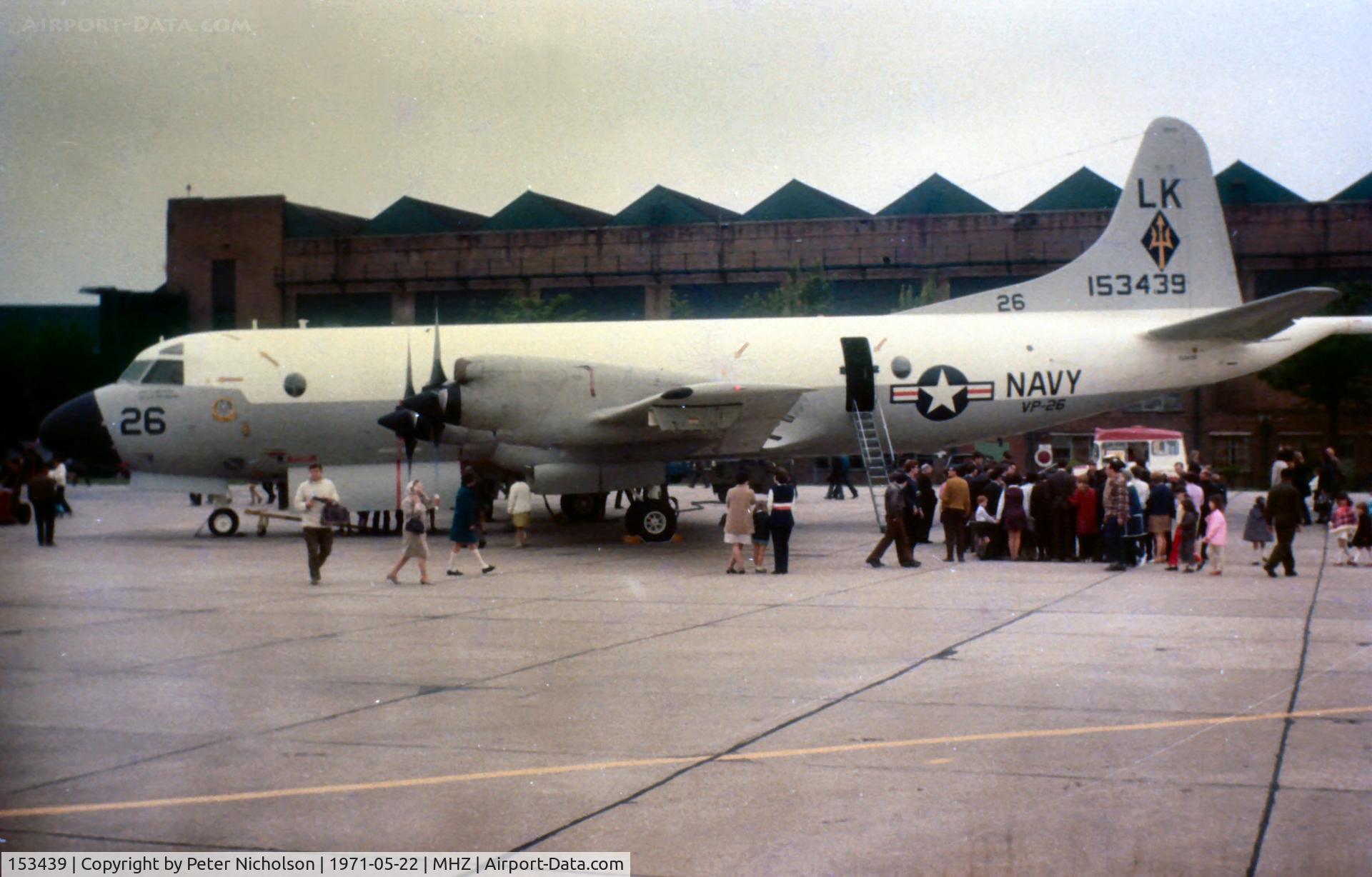 153439, 1966 Lockheed P-3B Orion C/N 185-5236, P-3B of VP-26 Squadron in the static park of the 1971 Mildenhall Airshow.