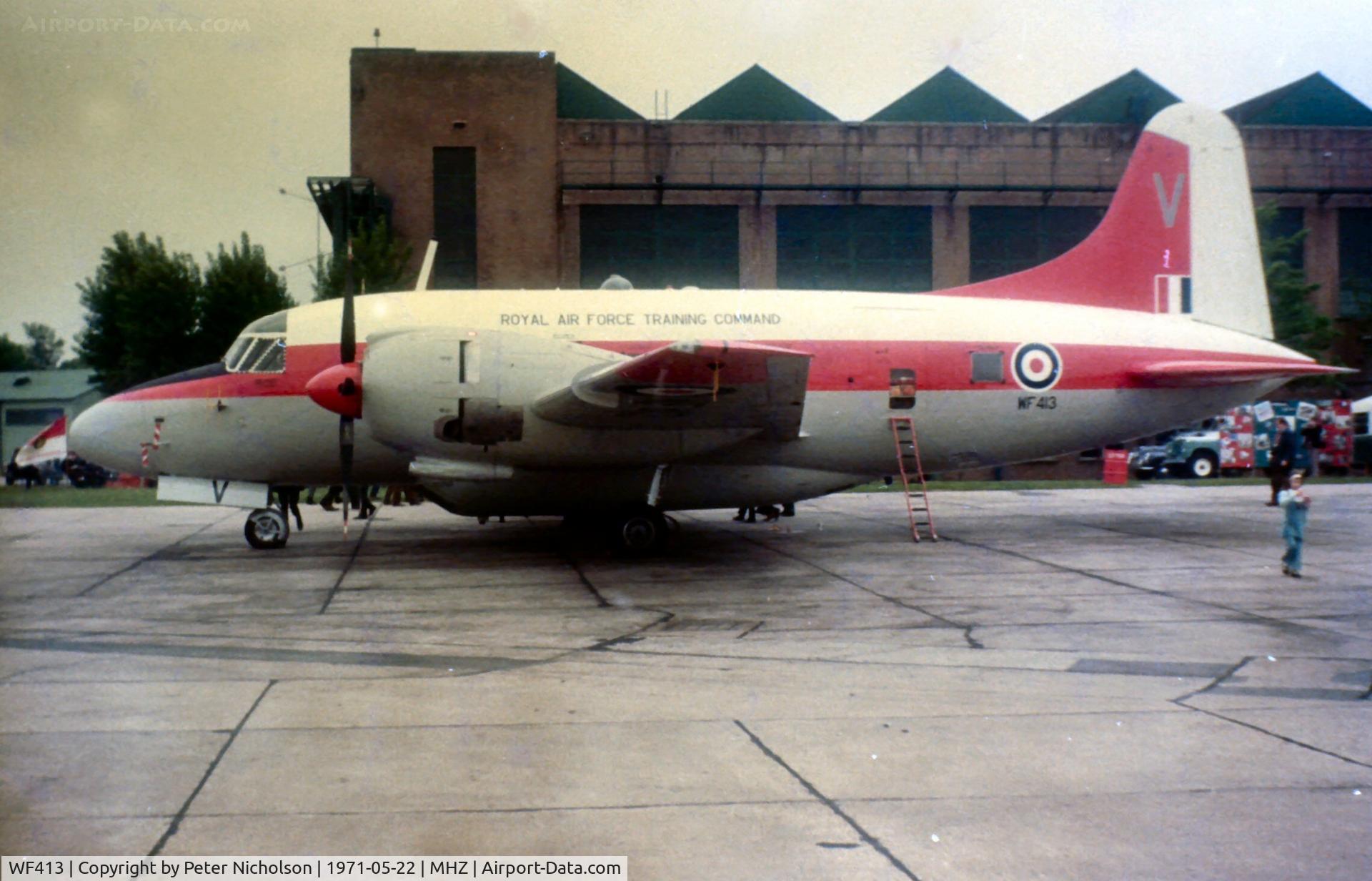 WF413, 1952 Vickers Varsity T.1 C/N 559, Varsity T.1 of 6 Flying Training School in the static park of the 1971 Mildenhall Airshow.