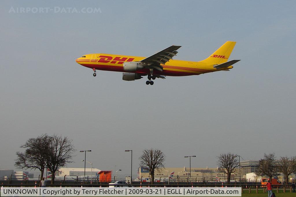 UNKNOWN, Airliners Various C/N Unknown, DHL Airbus about to land at Heathrow