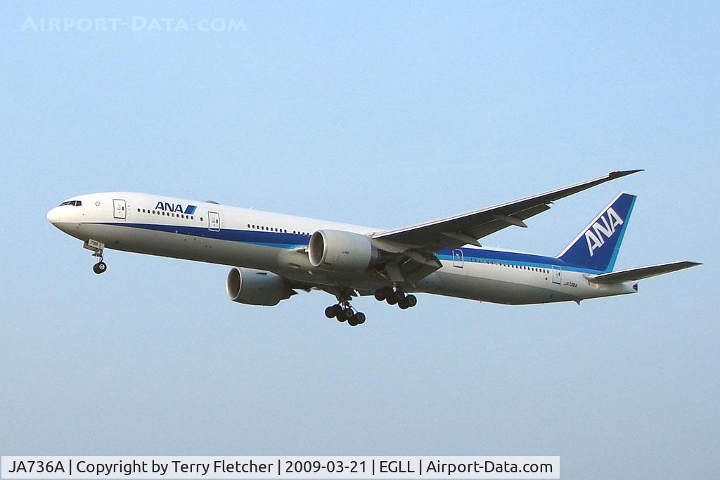JA736A, 2006 Boeing 777-381/ER C/N 34893, ANA B777 on approach to Heathrow
