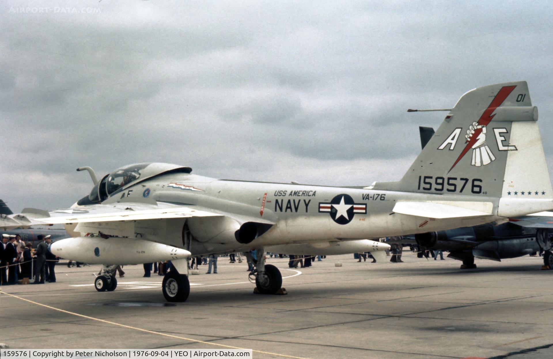 159576, Grumman A-6E Intruder C/N I-565, A-6E Intruder of VA-176 aboard USS America in the static park at the 1976 Yeovilton Air Day.