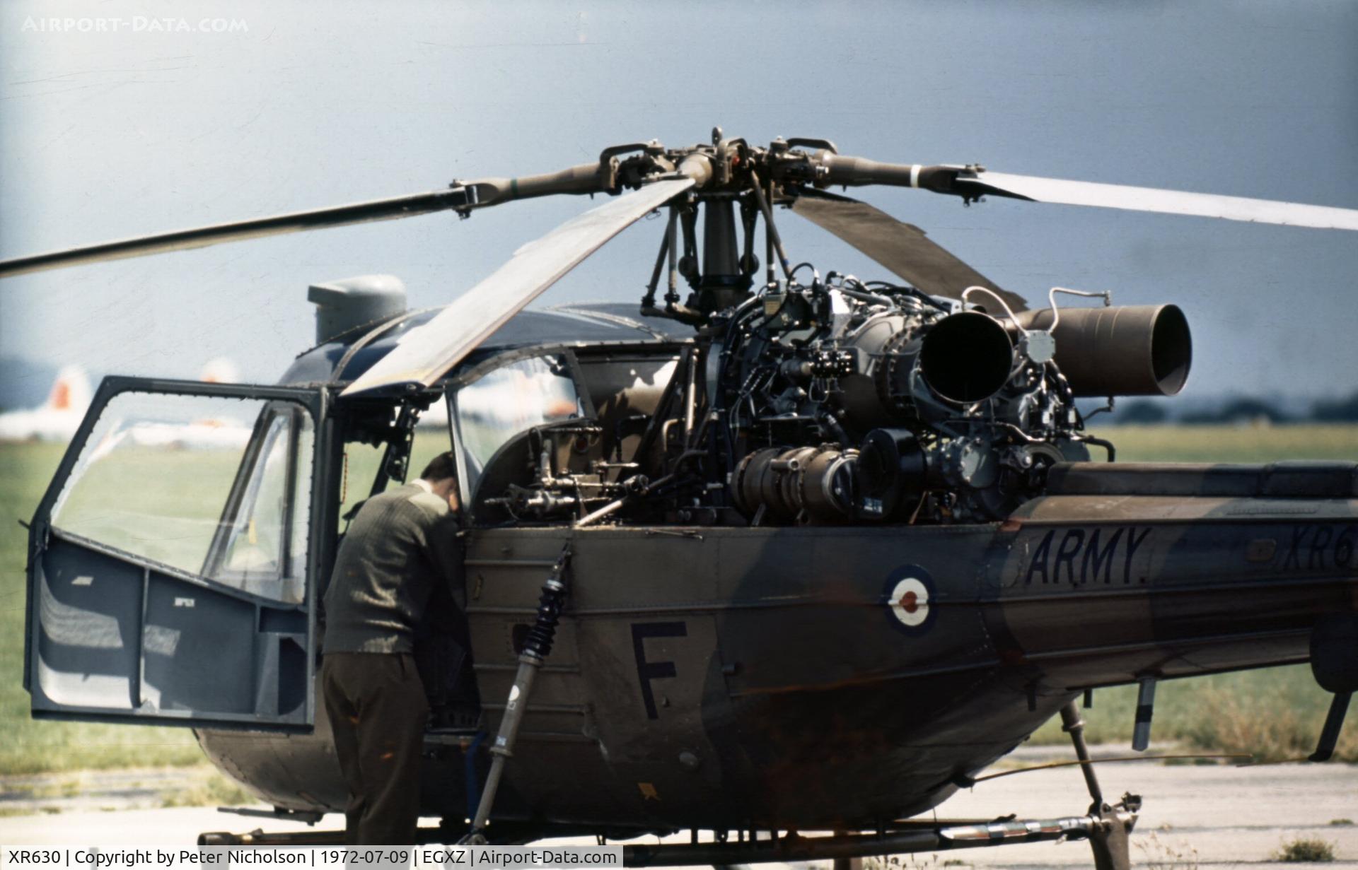 XR630, 1964 Westland Scout AH.1 C/N F9530, Scout AH.1 of 666 Squadron as seen at the 1972 Topcliffe Open Day.