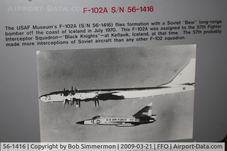 56-1416, 1956 Convair F-102A Delta Dagger C/N 8-10-363, This Convair F-102A Delta Dagger was photographed escorting a Russian bomber back where he belonged.  On display at the USAF Museum in Dayton, Ohio.