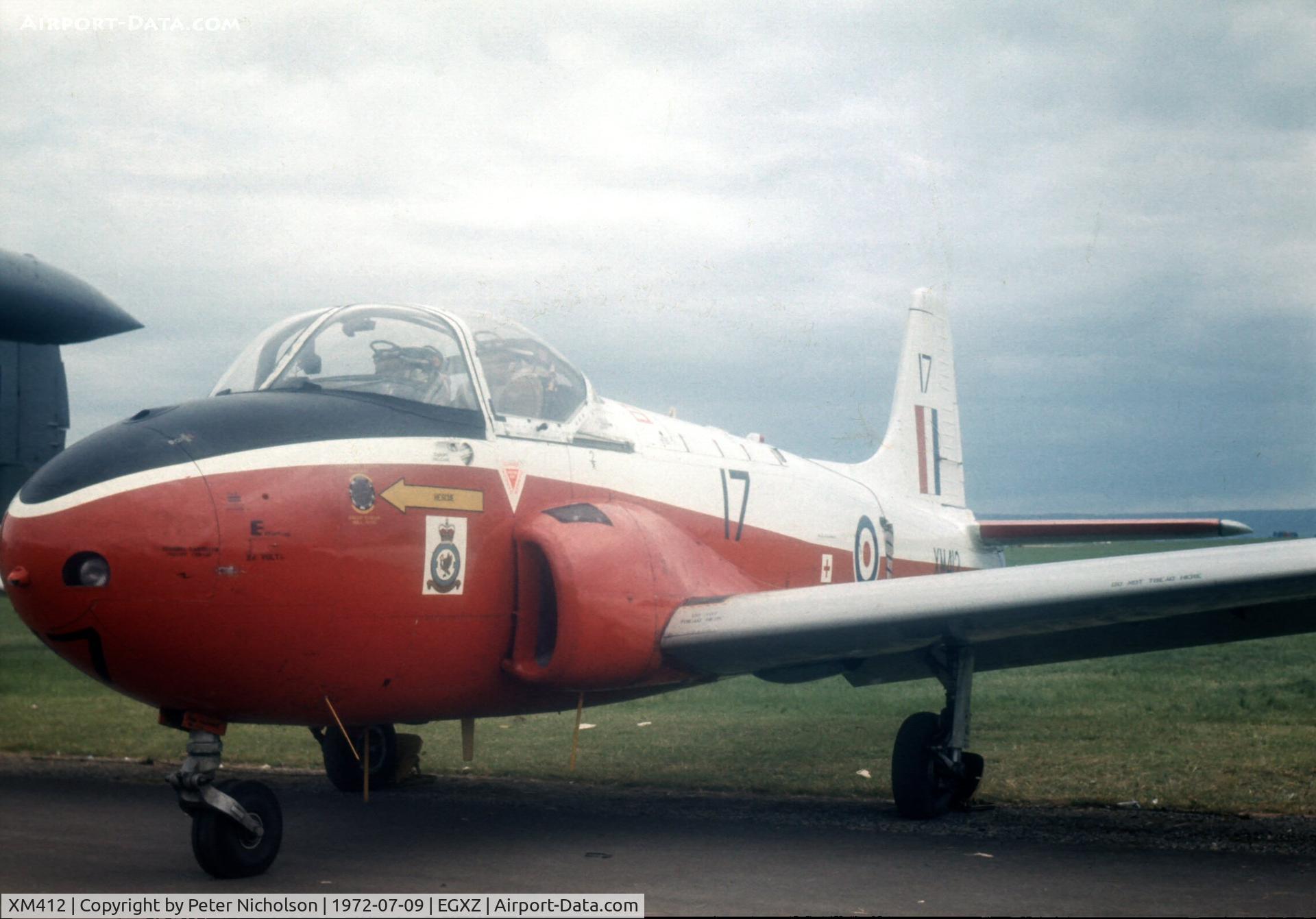 XM412, 1960 Hunting P-84 Jet Provost T.3A C/N PAC/W/9219, Jet Provost T.3A in the static display at the 1972 Topcliffe Open Day.