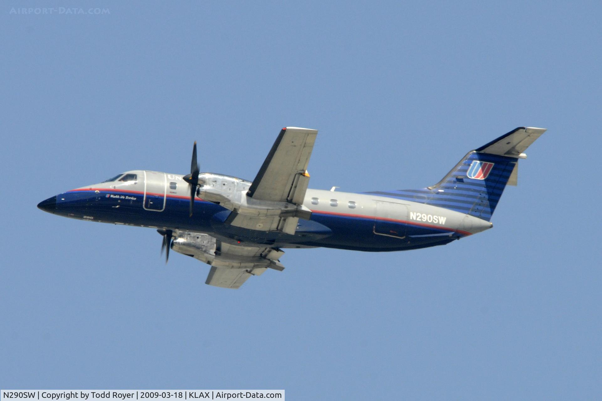N290SW, 1996 Embraer EMB-120ER Brasilia C/N 120317, Departing LAX on 25R