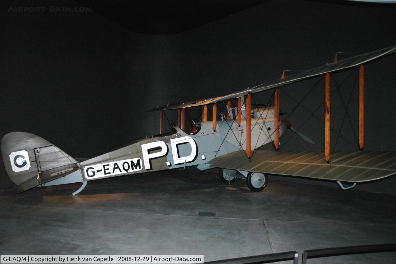 G-EAQM, Airco DH9 C/N F1278, This DH-9 is the first single-engine aircraft to fly from England to Australia, by Lieutenant (Lt) Ray Parer and Lt John McIntosh. it is now in the Australian War Memorial in Canberra.
