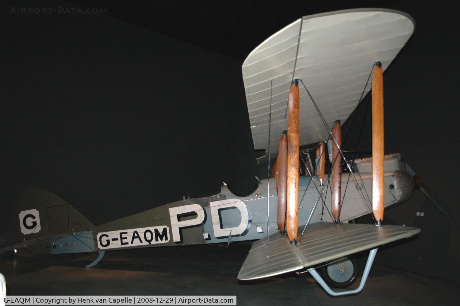 G-EAQM, Airco DH9 C/N F1278, This DH-9 is the first single-engine aircraft to fly from England to Australia, by Lieutenant (Lt) Ray Parer and Lt John McIntosh. it is now in the Australian War Memorial in Canberra.