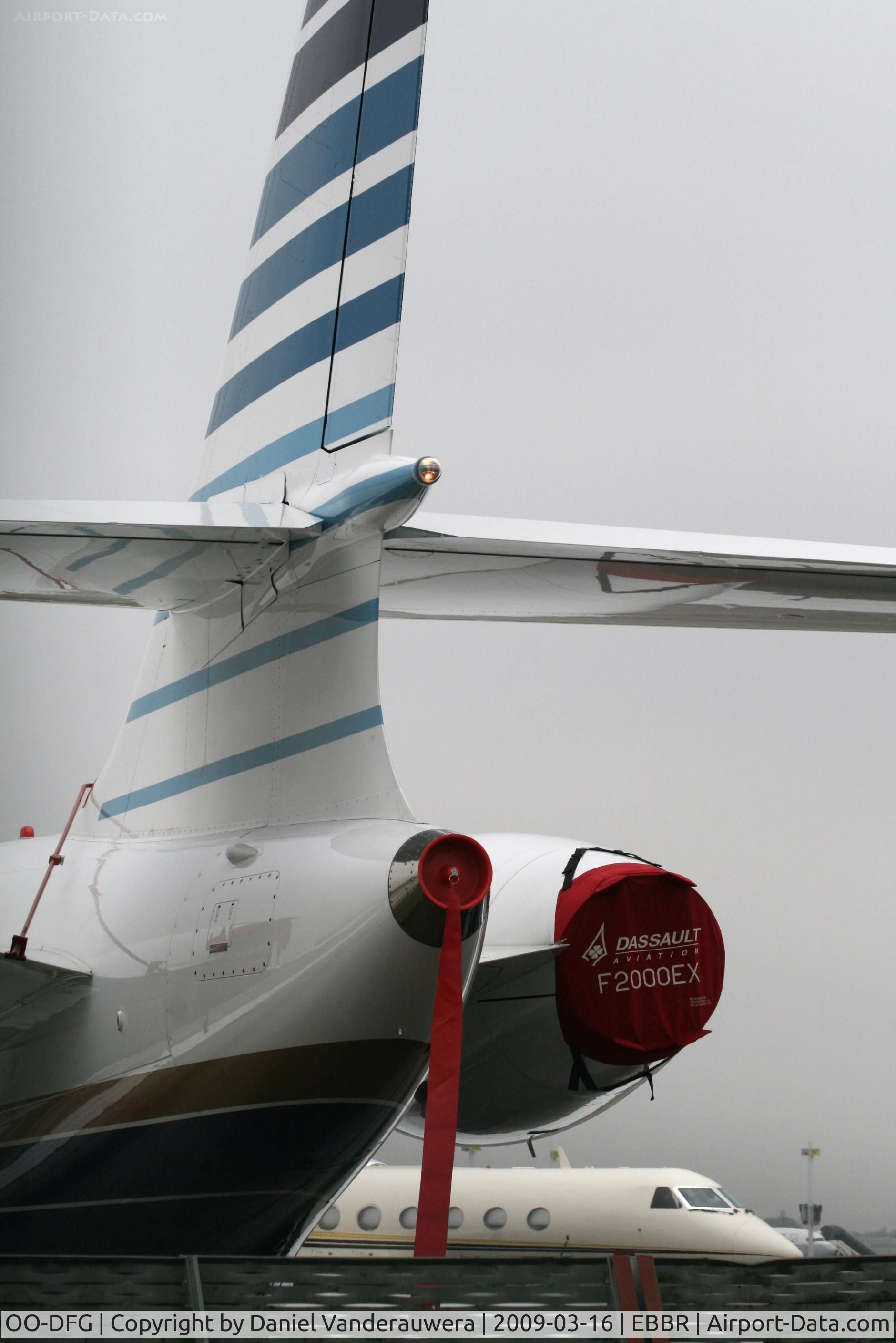 OO-DFG, 2007 Dassault Falcon 2000EX C/N 140, parked on General Aviation apron (Abelag)