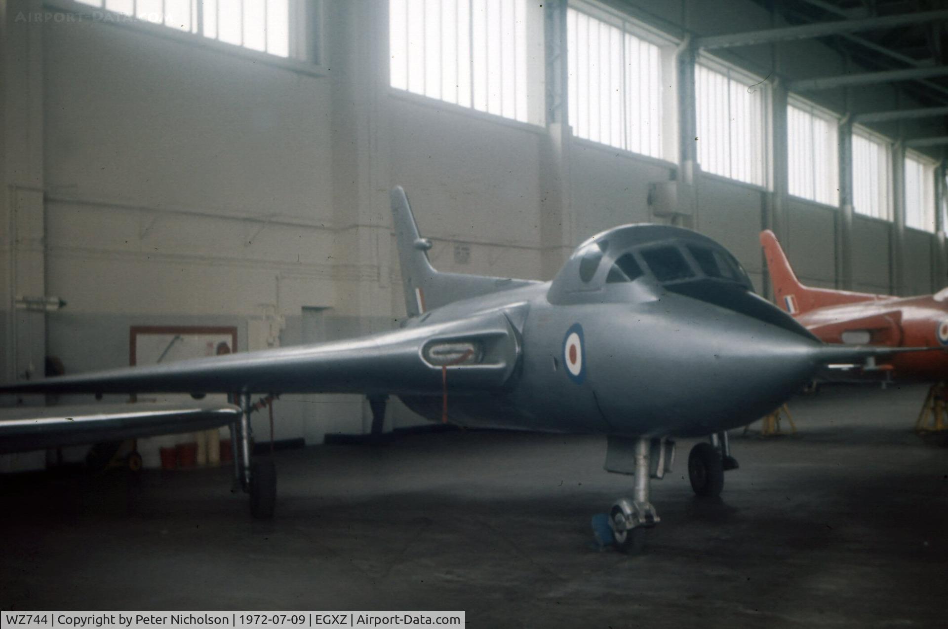 WZ744, 1953 Avro 707C C/N Not found WZ744, Avro 707C hangered at Topcliffe as seen at the 1972 Open Day.