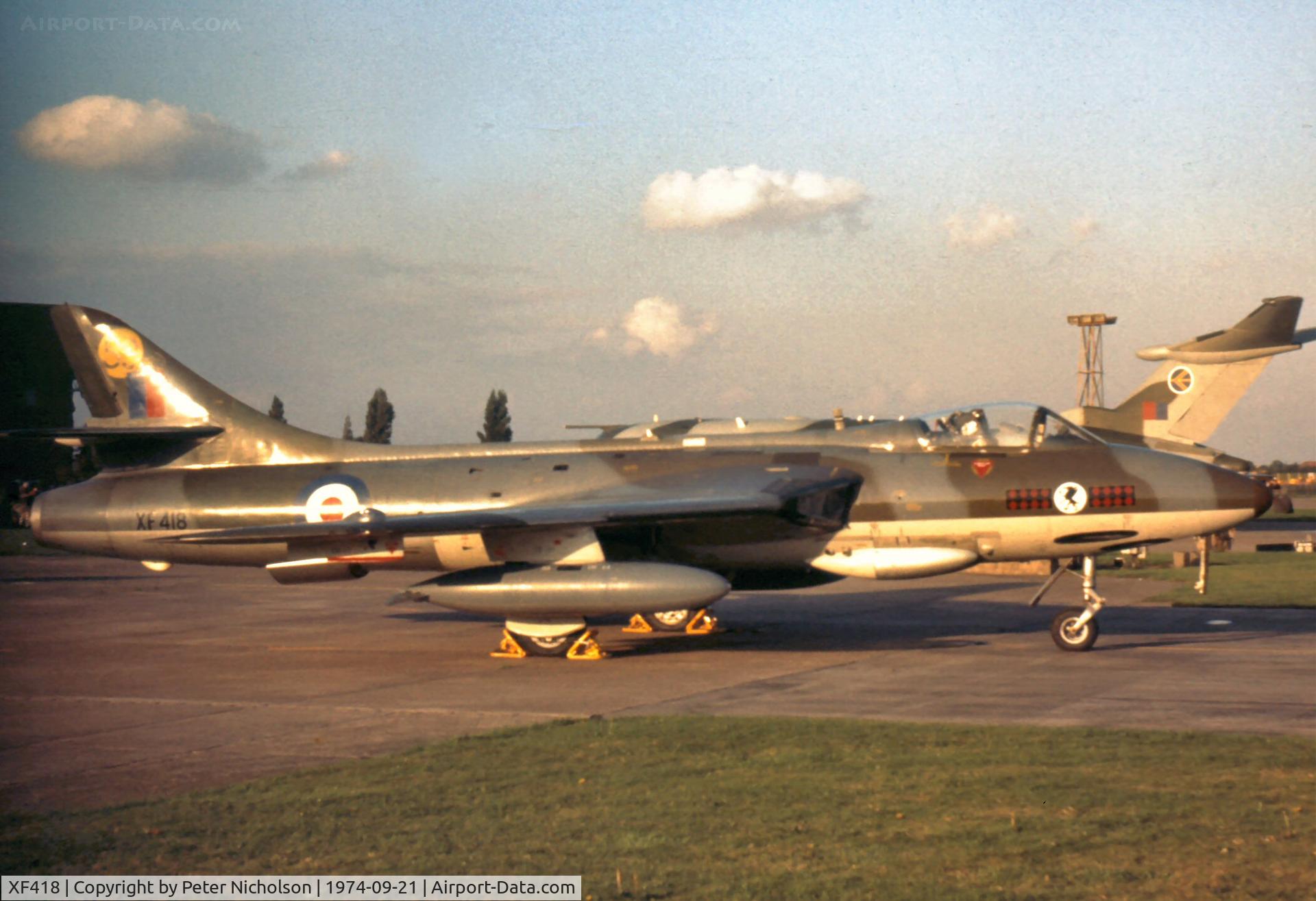 XF418, 1956 Hawker Hunter F.6A C/N S4/U/3294, Hunter F.6A of 234 Squadron in the static park at the 1974 RAF Finningley Airshow.