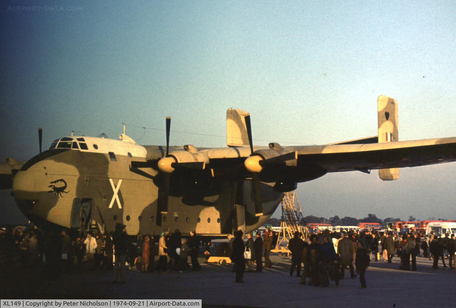 XL149, 1957 Blackburn Beverley C.1 C/N 1035, Beverley C.1 of 84 Squadron in the static park of the 1974 RAF Finningley Airshow.